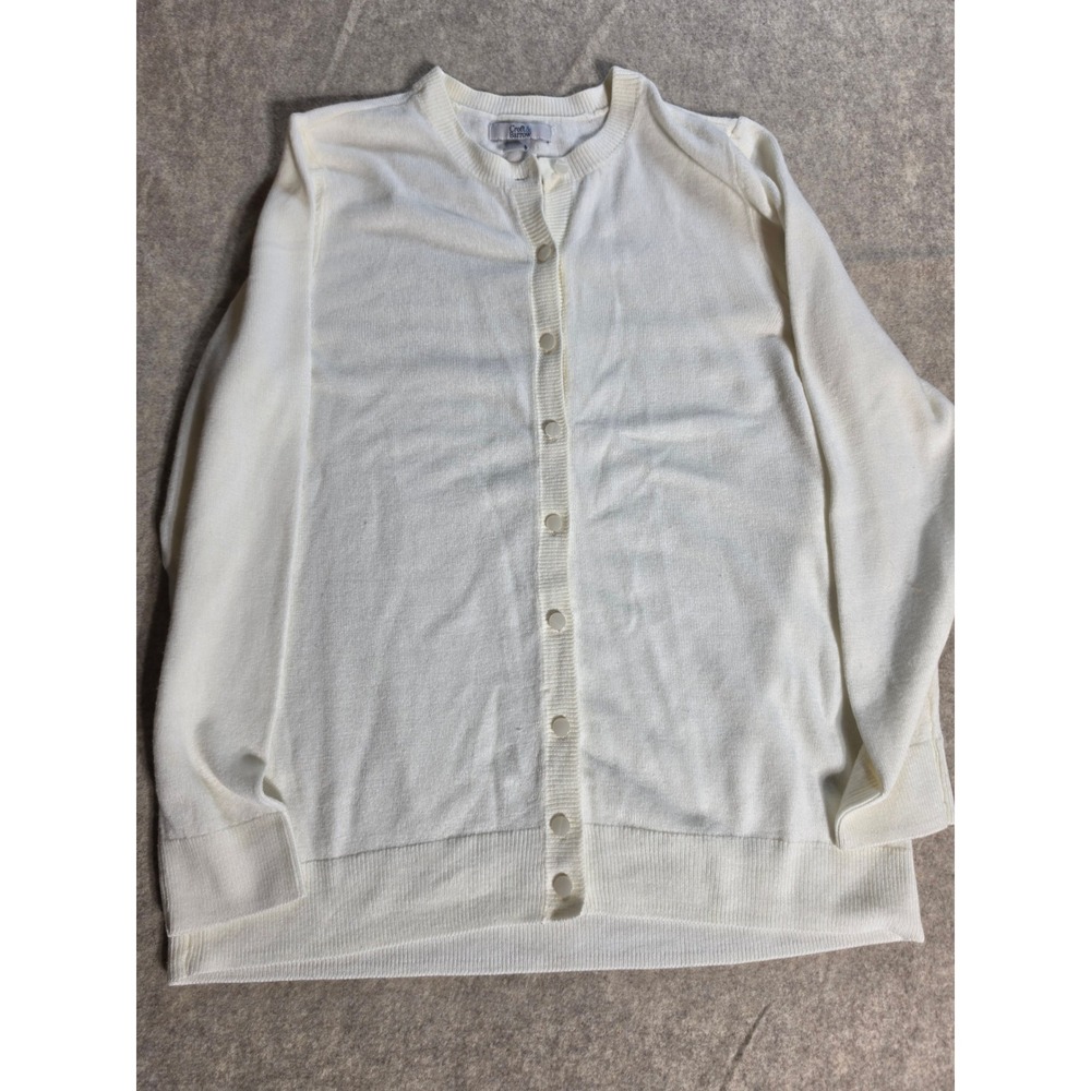 Croft & Barrow Womens Small Cream Button Front Cardigan Sweater Crew Neck White